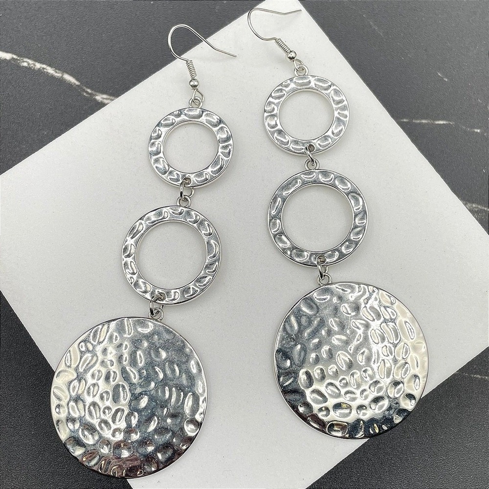 Bohemian Silver-Tone Hammered Triple Blooming Baubles Drop Dangle Earrings